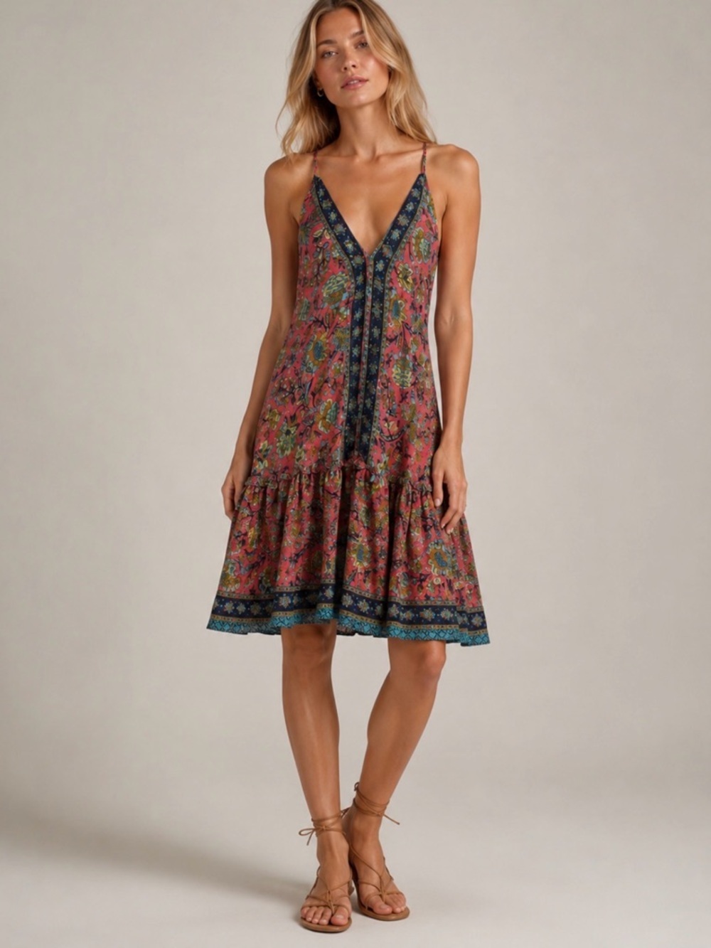 Zury Women’s Silk Blend Halter Summer Boho Tiered Ruffle Dress Size Free Size